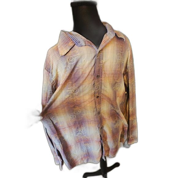 Rare Paradise Collection Plaid Button-Up Y2K Shirt Vintage Boho Pastel Mens XL - Picture 2 of 11